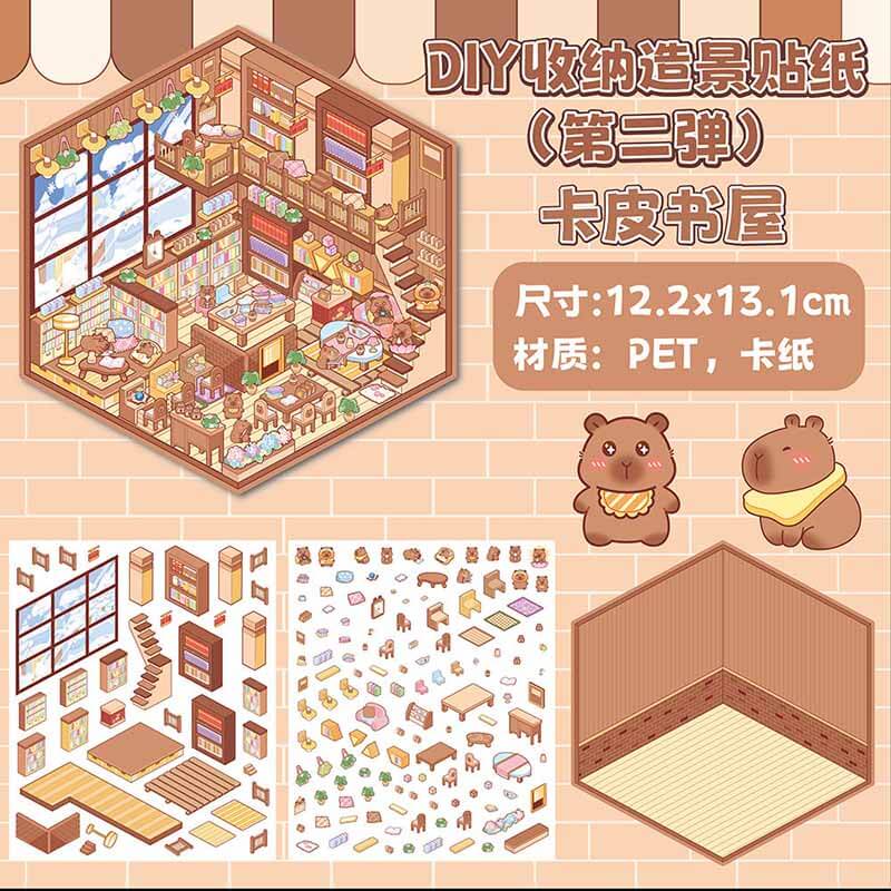 Cozy Critter Shops DIY 3D Sticker Collection 4 Cute Miniature Scenes(S)