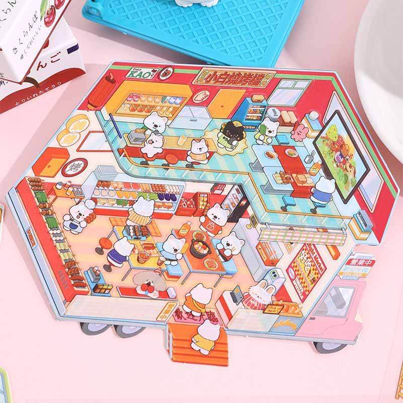 Mobile Hut DIY 3D Scene Stickers 4 Cute Miniature Scenes(M)