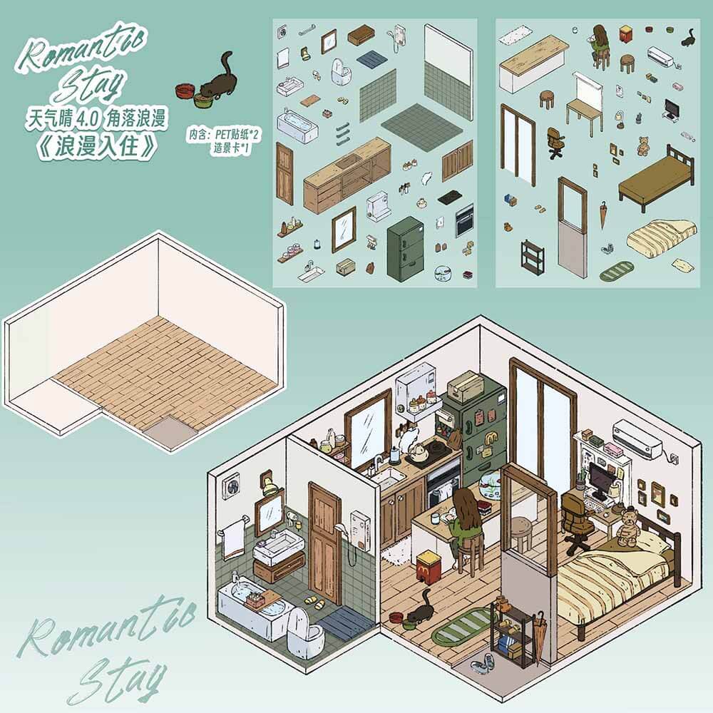 Romantic Street Corner DIY 3D Scene Stickers Cute Miniature Scenes