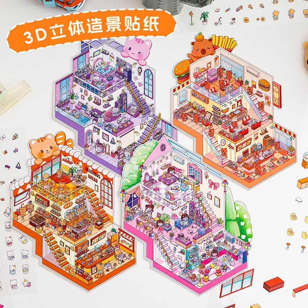 Street Treats DIY 3D Scene Stickers 4 Cute Miniature Scenes(L)
