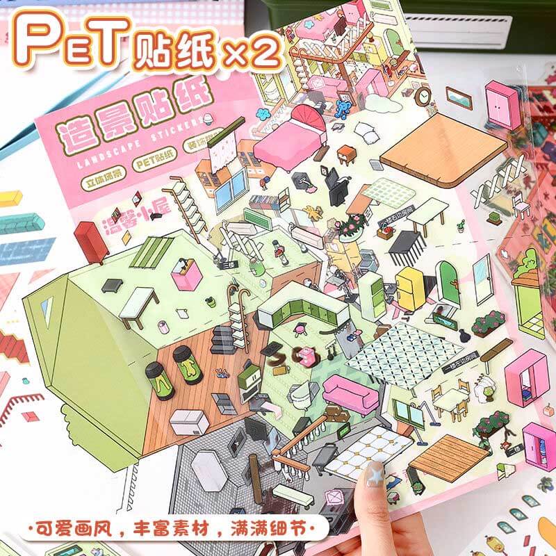 Cottage Clack & Chat DIY 3D Scene Stickers Lovely 2 Miniature Scenes