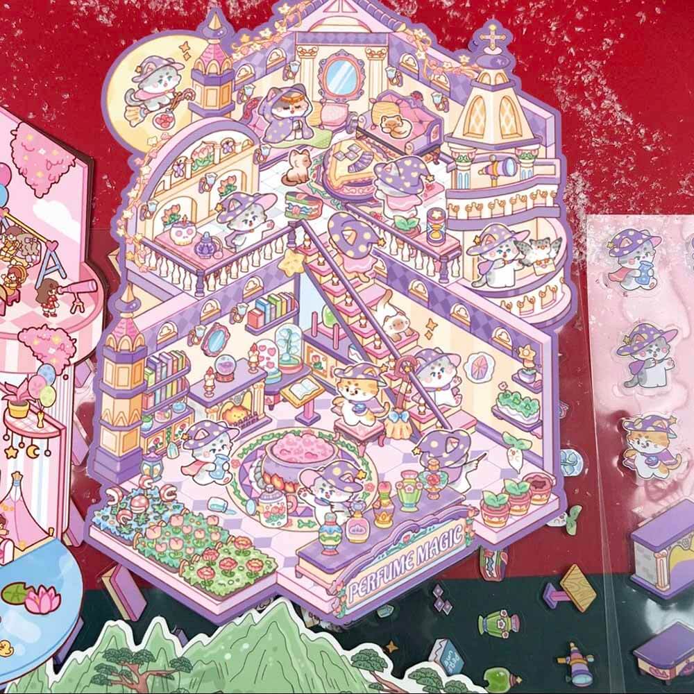 Romantic Amusement Park DIY 3D Scene Stickers - 4 Cute Miniature Scenes