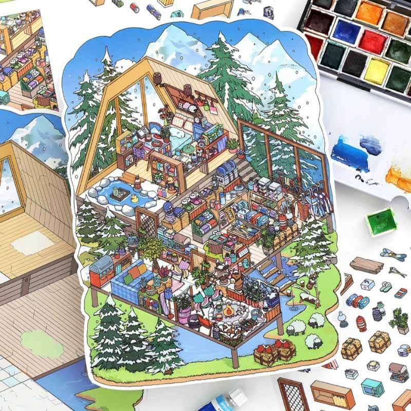 Seasonal Retreat DIY 3D Sticker 4 Cute Miniature Scenes(L)