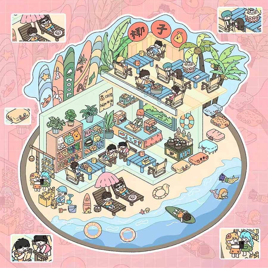 Gourmet Collection DIY 3D Scene Stickers - 4 Cute Miniature Scenes(M)