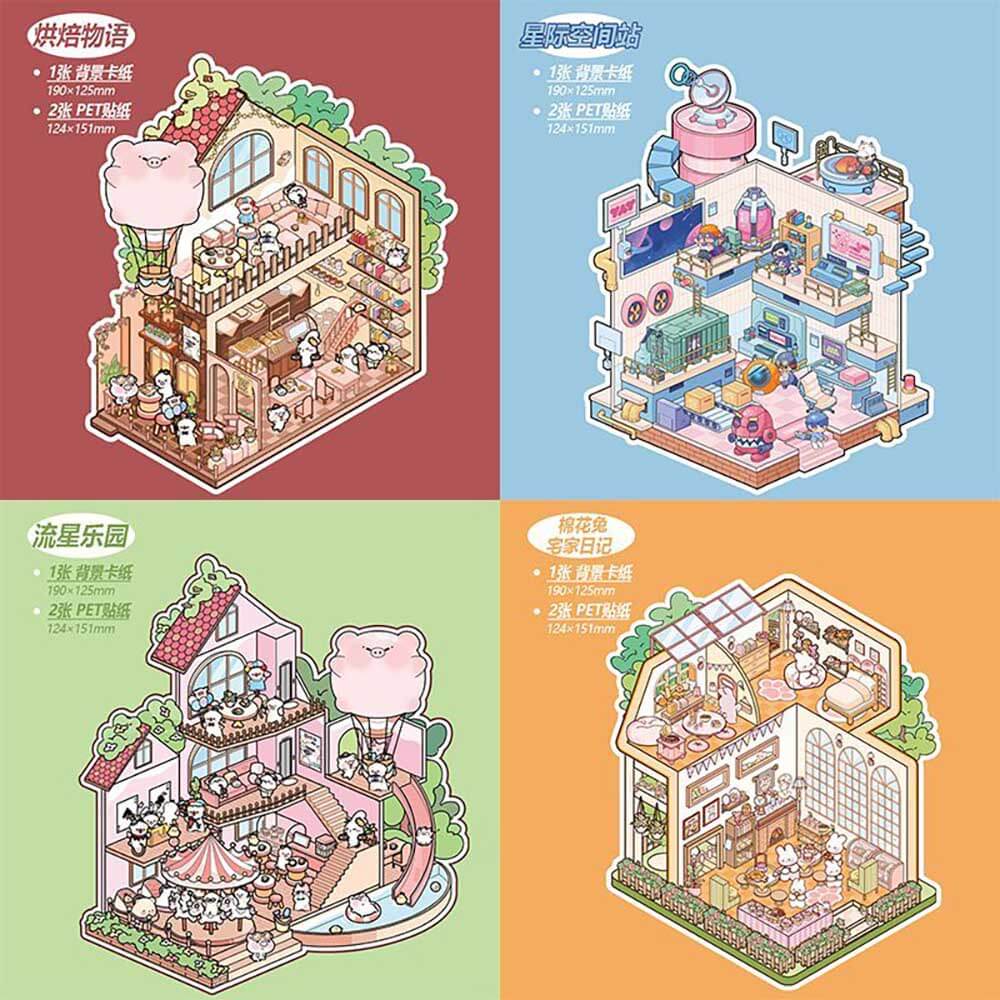 Autocollants de scène 3D DIY Cute Store 2.0 : 4 scènes miniatures mignonnes