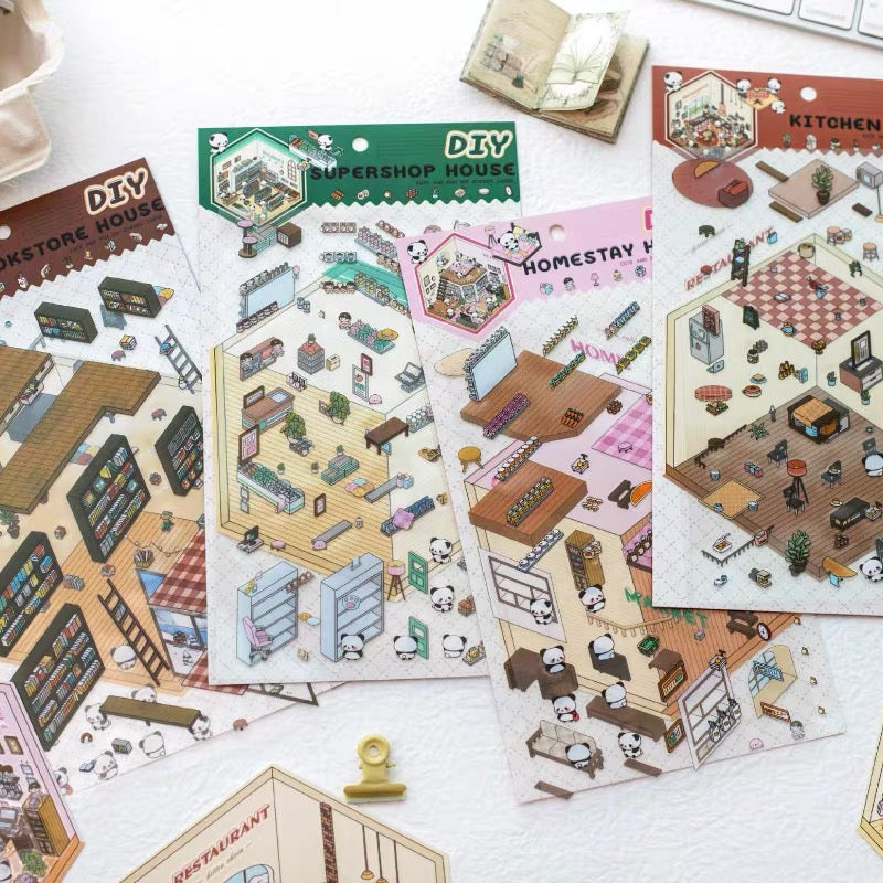 Panda Home Collection DIY 3D Scene Stickers 4 Cute Miniature Scenes(S)
