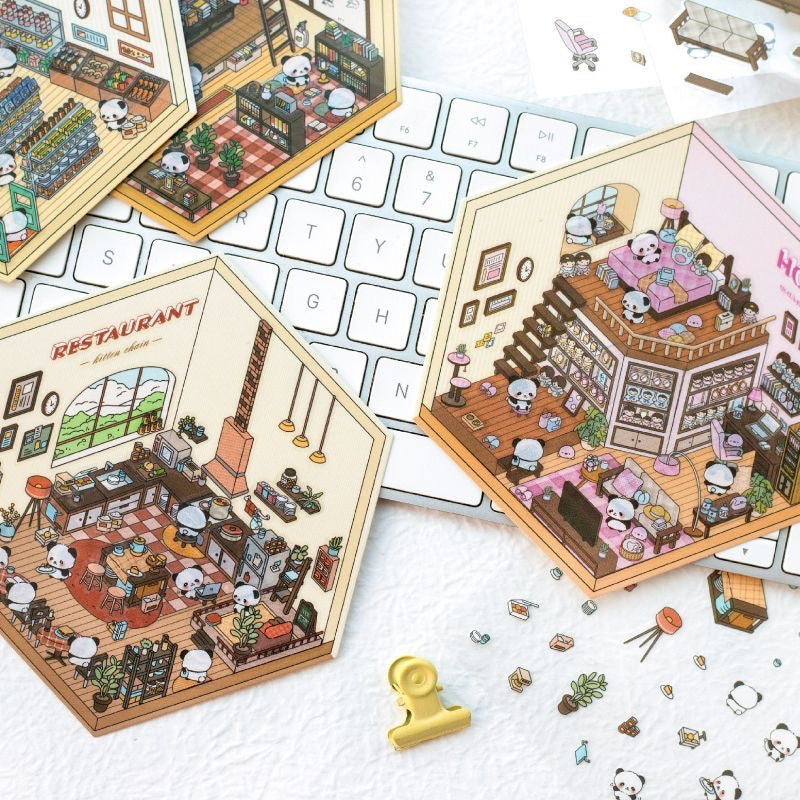 Panda Home Collection DIY 3D Scene Stickers 4 Cute Miniature Scenes(S)