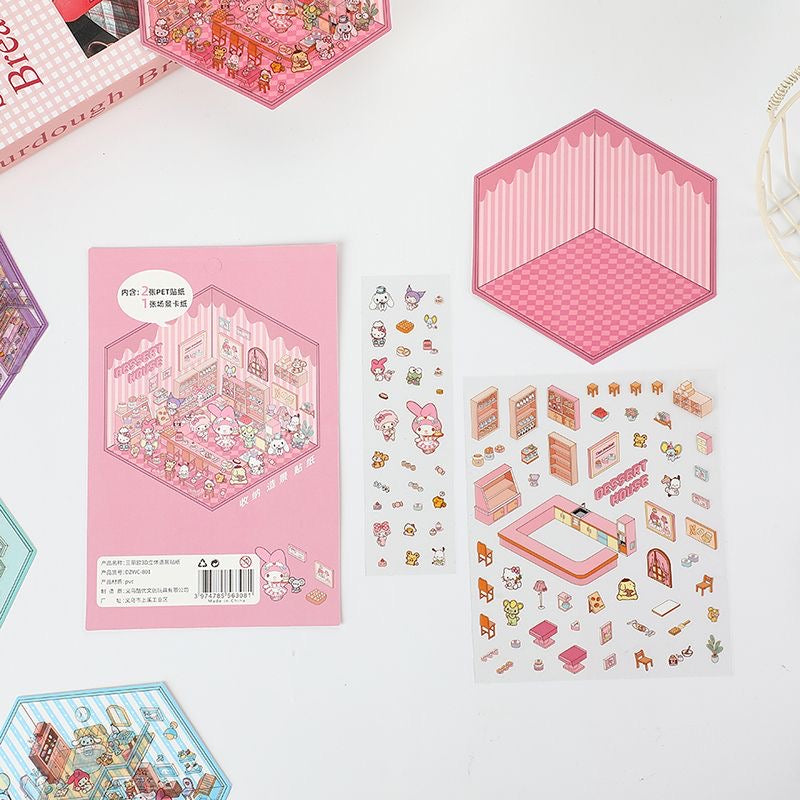 Sanrio Party DIY 3D Scene Stickers - 4 Cute Miniature Scenes