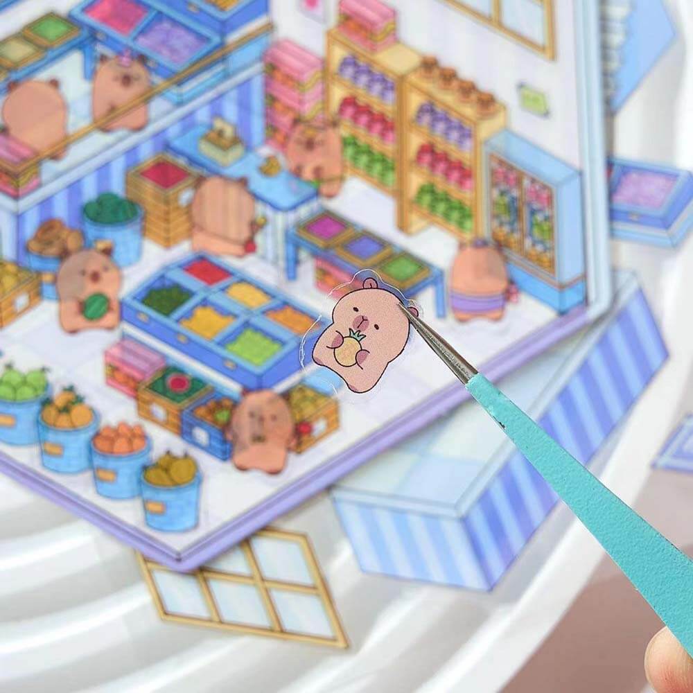 Autocollants 3D à faire soi-même pour journal intime Capybara - 4 adorables scènes miniatures