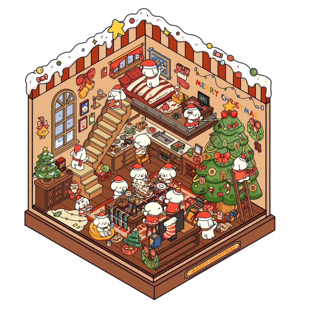 Bobo's Christmas party DIY 3D Scene Stickers 4 Cute Miniature Scenes(S)