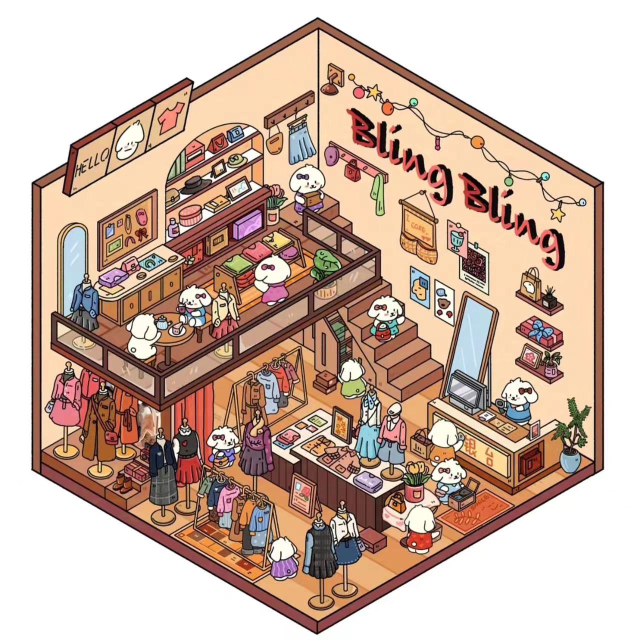 Bobo's Christmas party DIY 3D Scene Stickers 4 Cute Miniature Scenes(S)