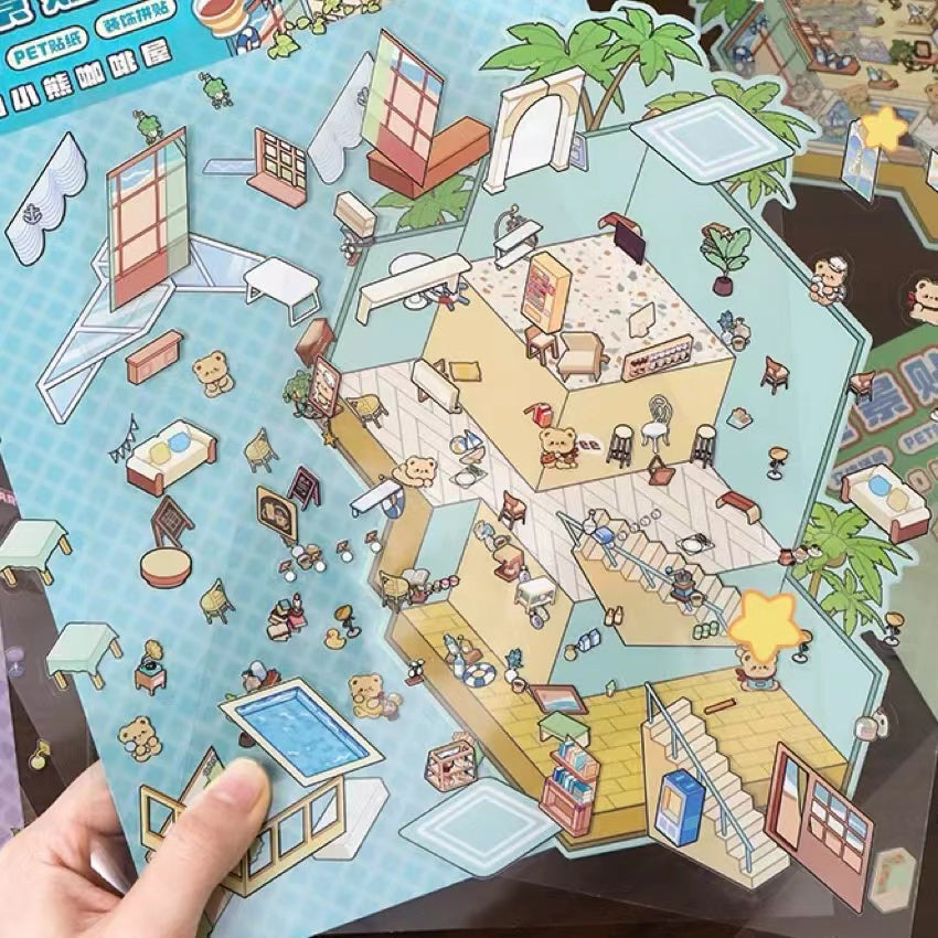 Playing Game DIY 3D Scene Stickers 4 Cute Miniature Scenes(L)