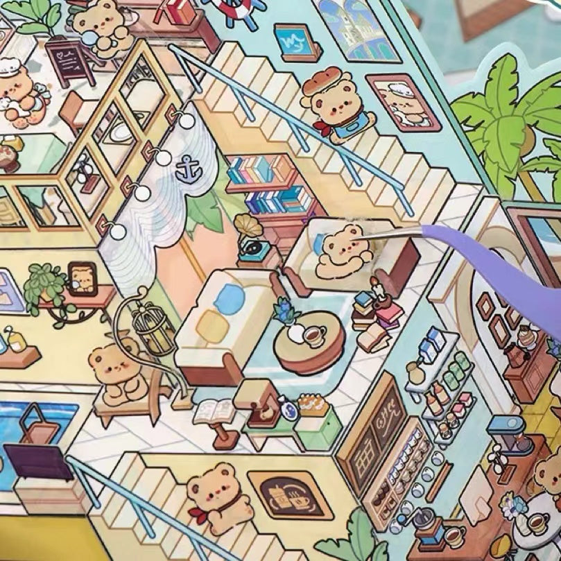 Playing Game DIY 3D Scene Stickers 4 Cute Miniature Scenes(L)