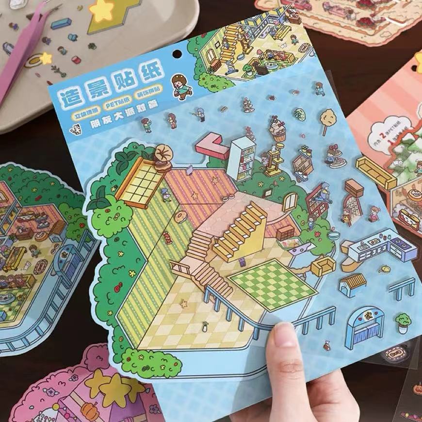 Happy Party DIY 3D Scene Stickers 4 Cute Miniature Scenes(M)