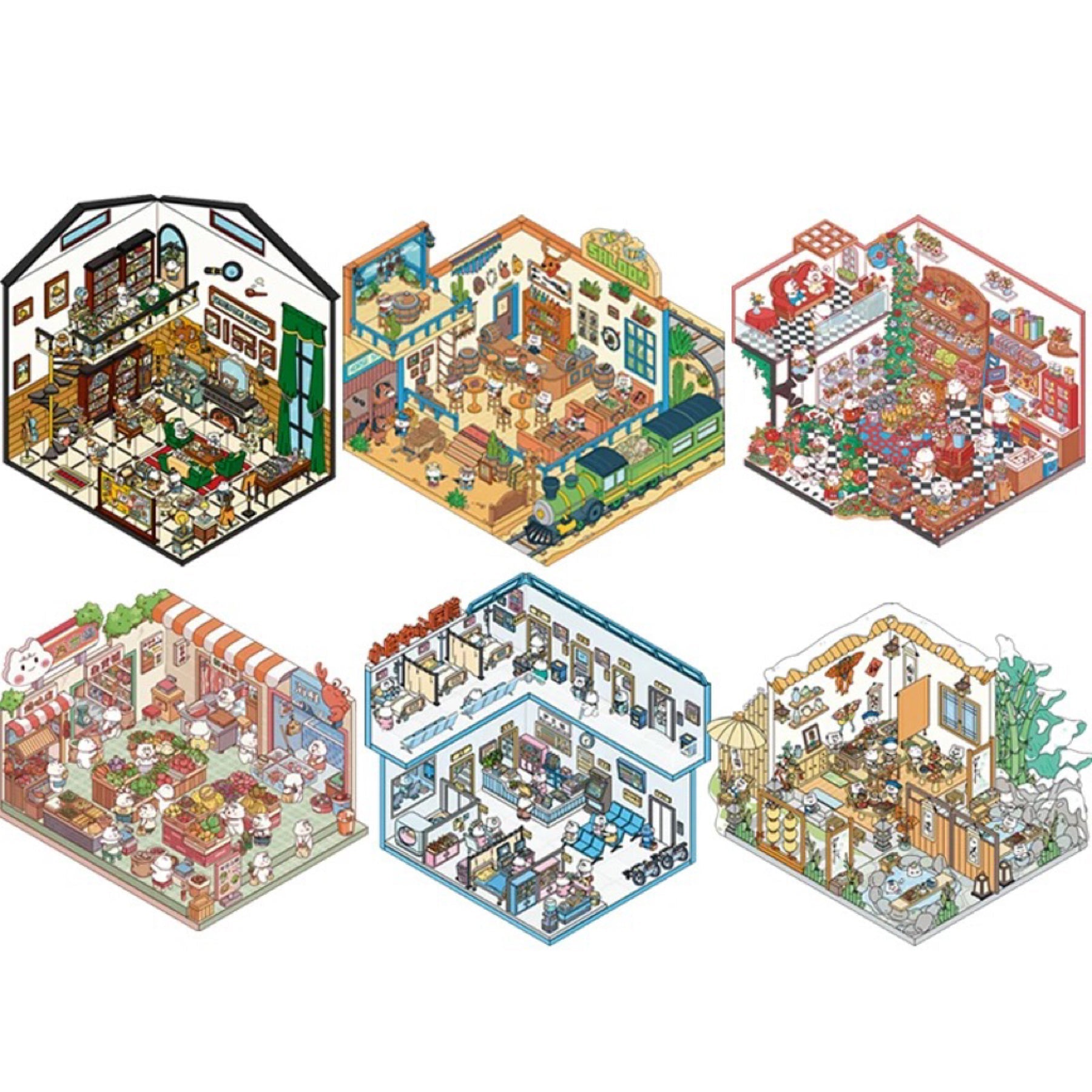 Western City Shop DIY 3D Scene Stickers 6 Cute Miniature Scenes (S)