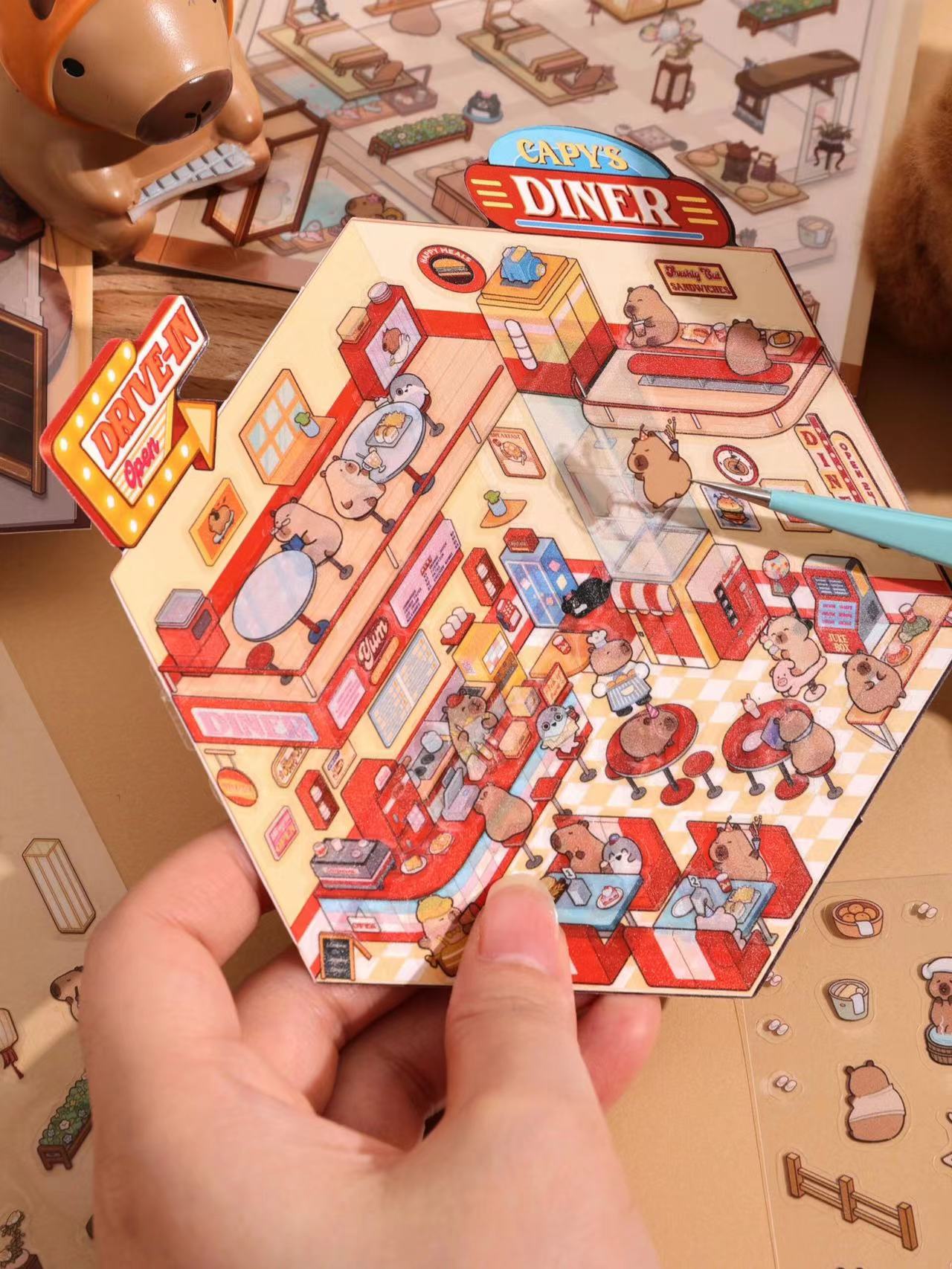 Capybara World DIY 3D Scene Stickers - 4 Cute Miniature Scenes