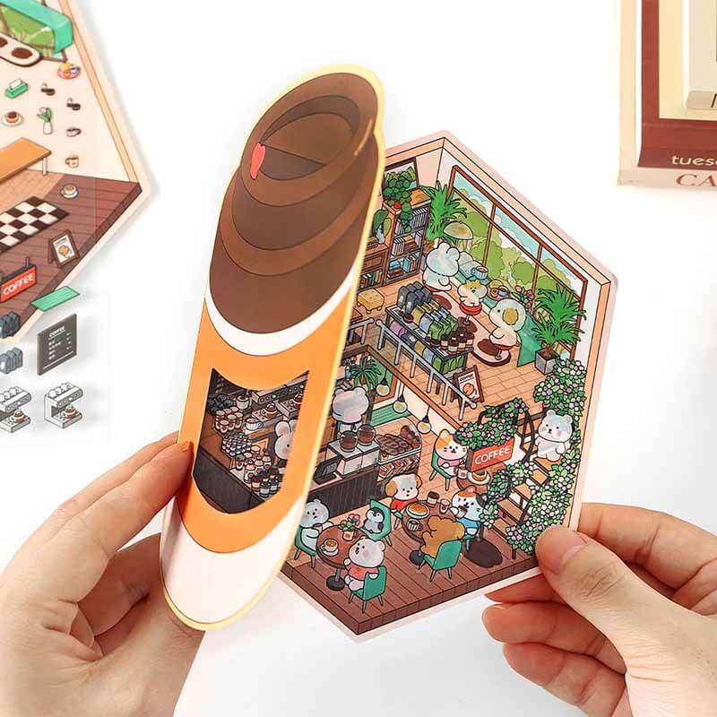 Autocollants 3D DIY pour une maison de desserts amusante - 4 scènes miniatures mignonnes