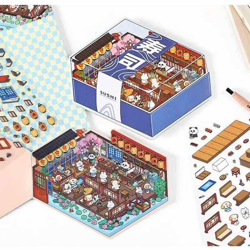 Autocollants 3D DIY pour une maison de desserts amusante - 4 scènes miniatures mignonnes