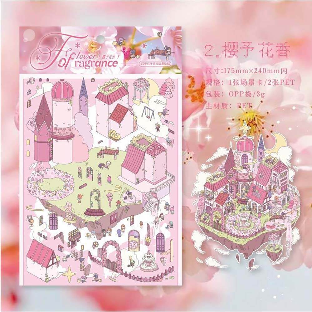 Different Seasons DIY 3D Scene Stickers 4 Cute Miniature Scenes(L)