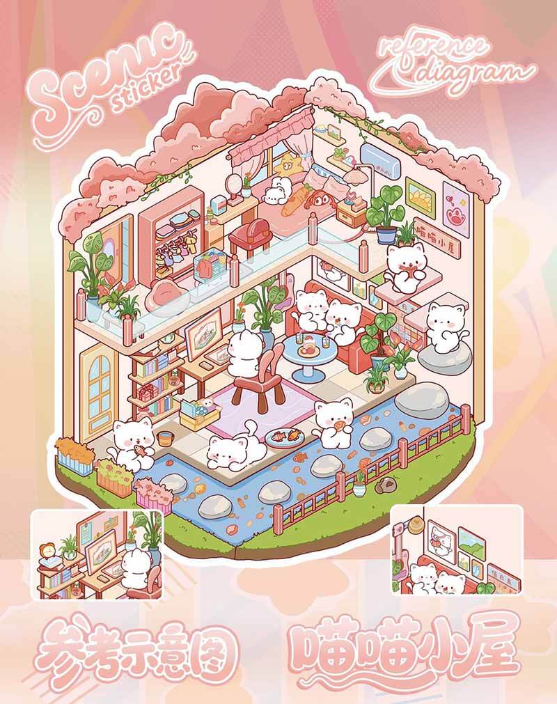 Dreamlike Realm Book 3D Scene Stickers With Guide Lines(S)