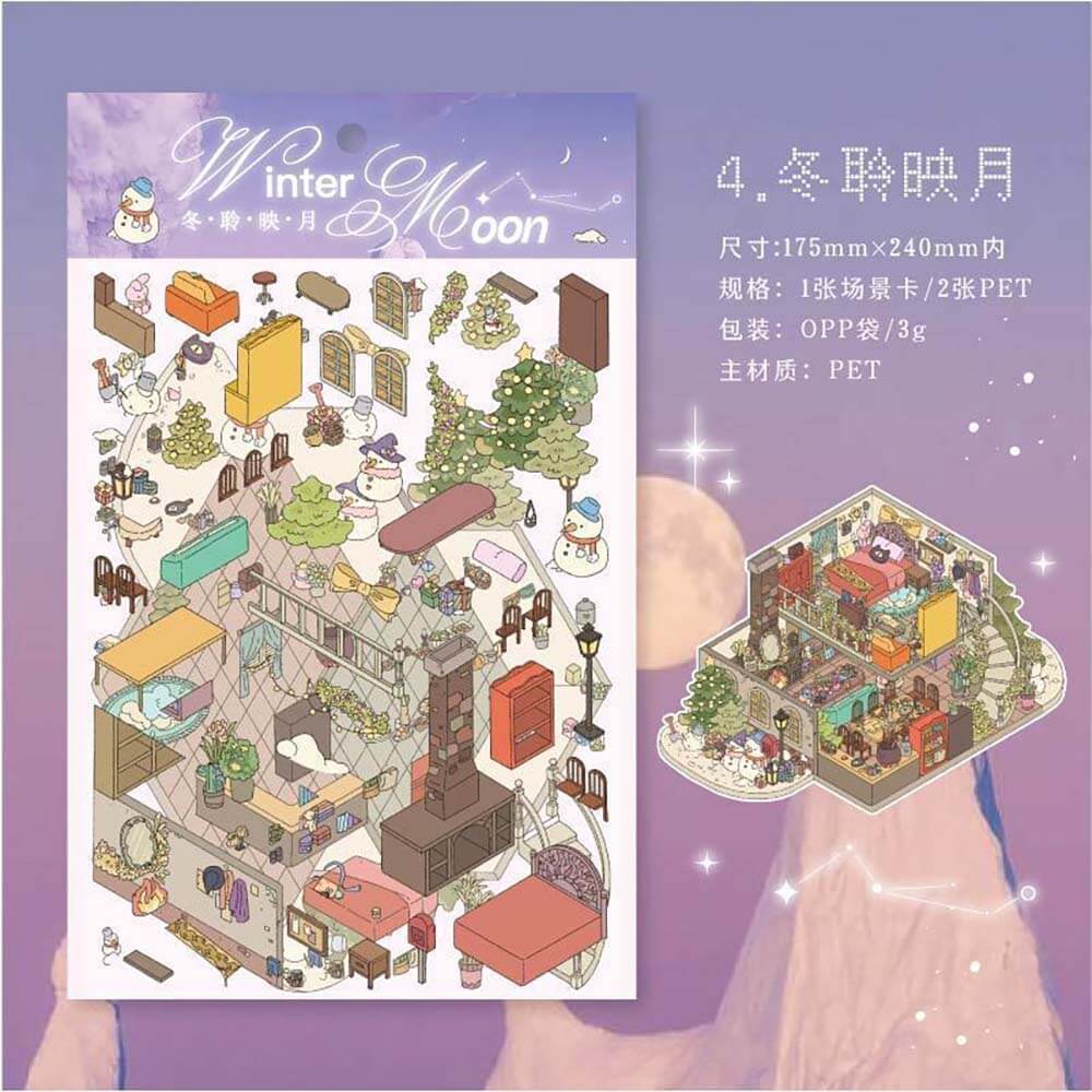 Different Seasons DIY 3D Scene Stickers 4 Cute Miniature Scenes(L)
