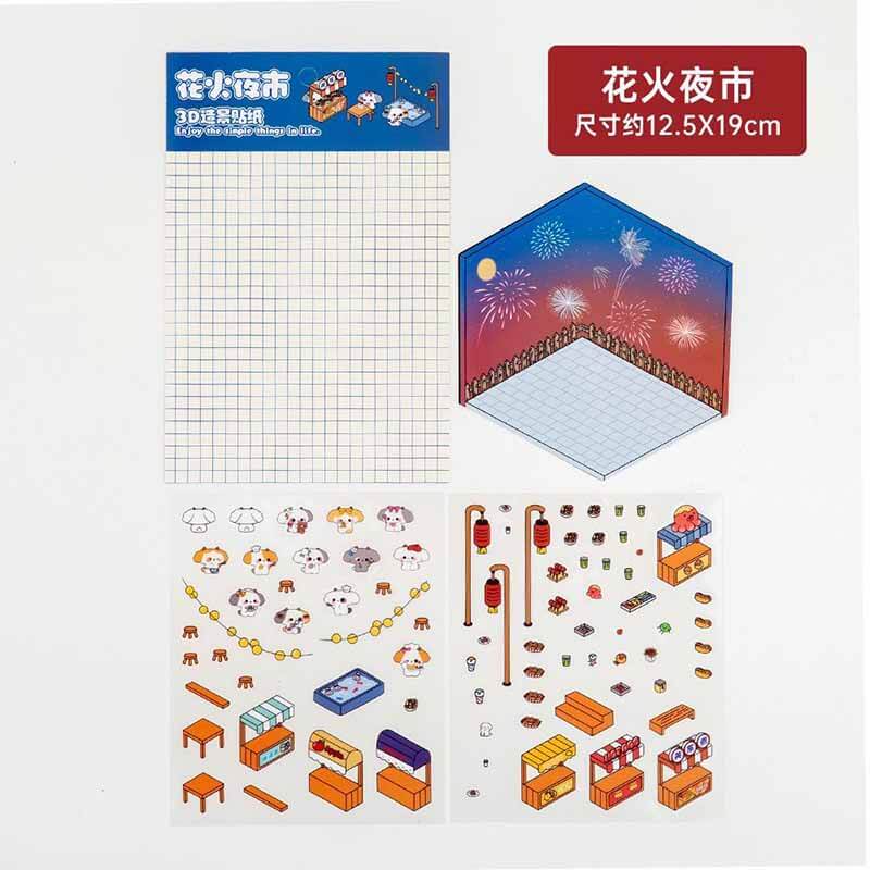 Little Town Tales DIY 3D Scene Stickers 4 Cute Miniature Scenes(S)