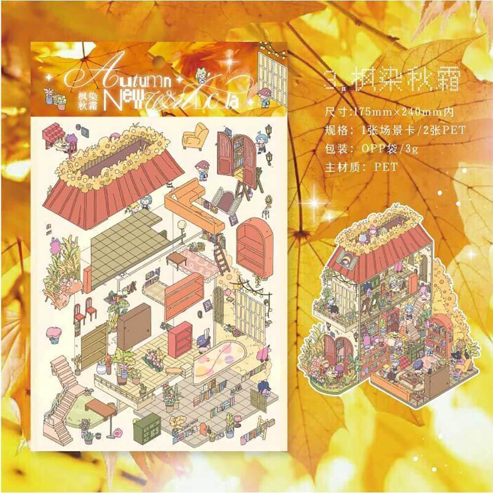 Different Seasons DIY 3D Scene Stickers 4 Cute Miniature Scenes(L)