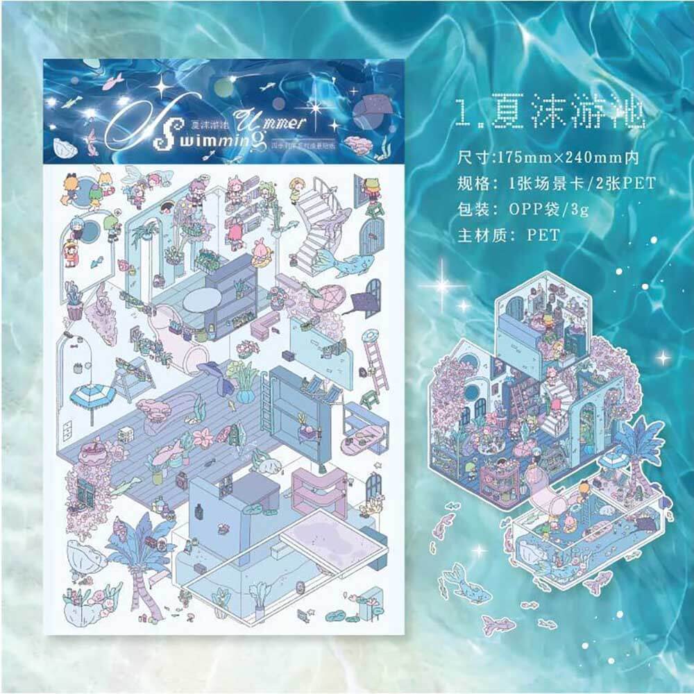 Different Seasons DIY 3D Scene Stickers 4 Cute Miniature Scenes(L)