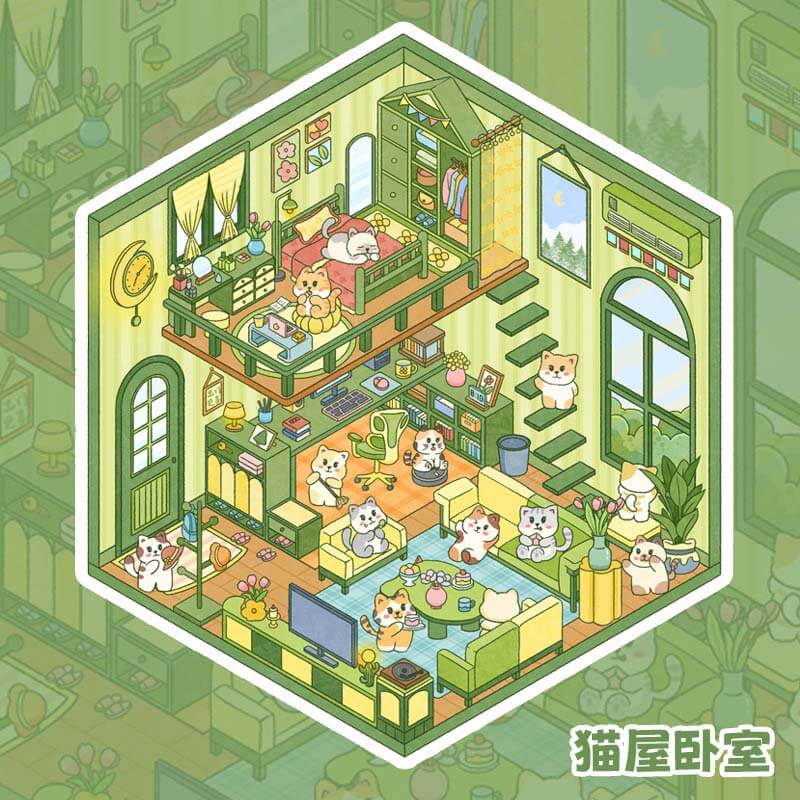 Kitty Casa Suite DIY 3D Scene Stickers 4 Cute Miniature Scenes(S)