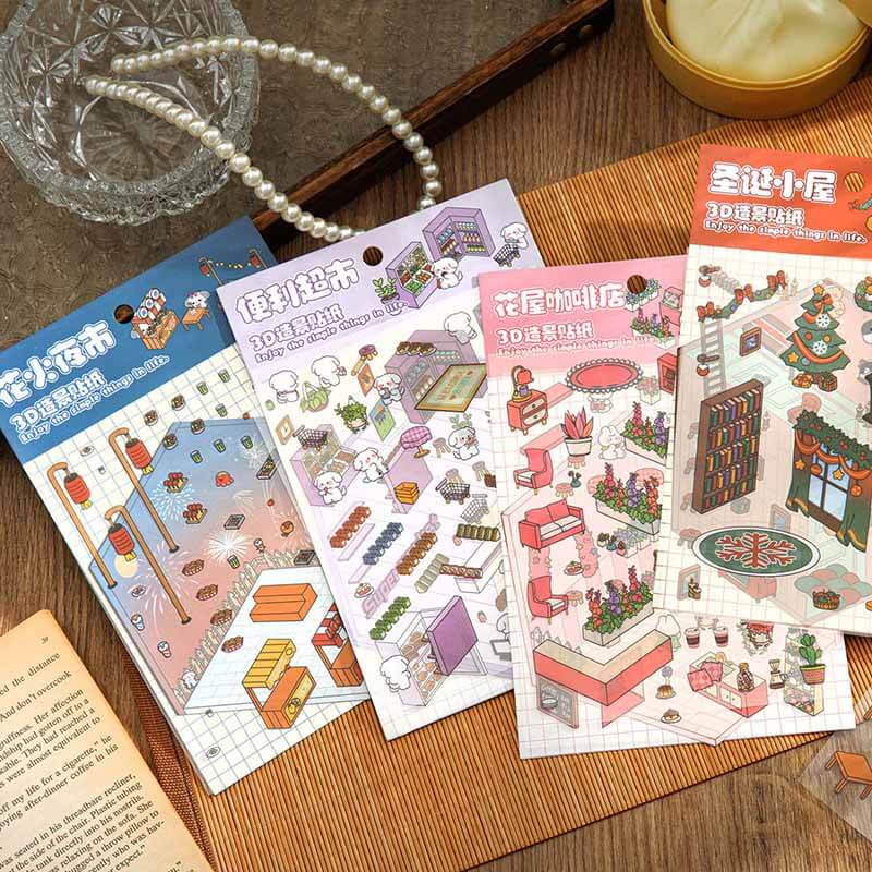 Little Town Tales DIY 3D Scene Stickers 4 Cute Miniature Scenes(S)