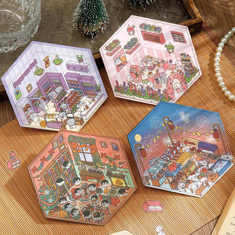 Little Town Tales DIY 3D Scene Stickers 4 Cute Miniature Scenes(S)
