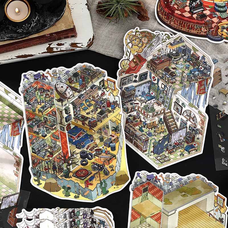 Haunting Lab Files DIY 3D Scene Stickers 4 Cute Miniature Scenes(L)
