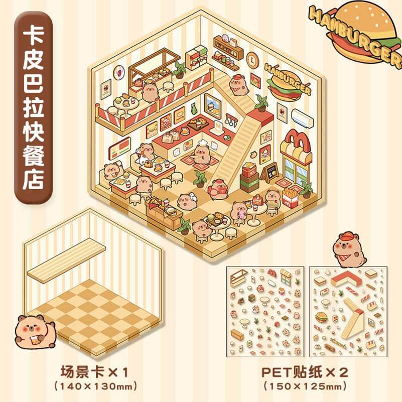 Cute Animals Shop DIY 3D Scene Stickers 4 Cute Miniature Scenes(S)