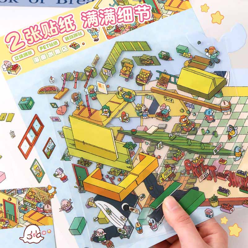 Springtime Bear Cottage DIY 3D Scene Stickers 3 Lovely Miniature Scenes(L)