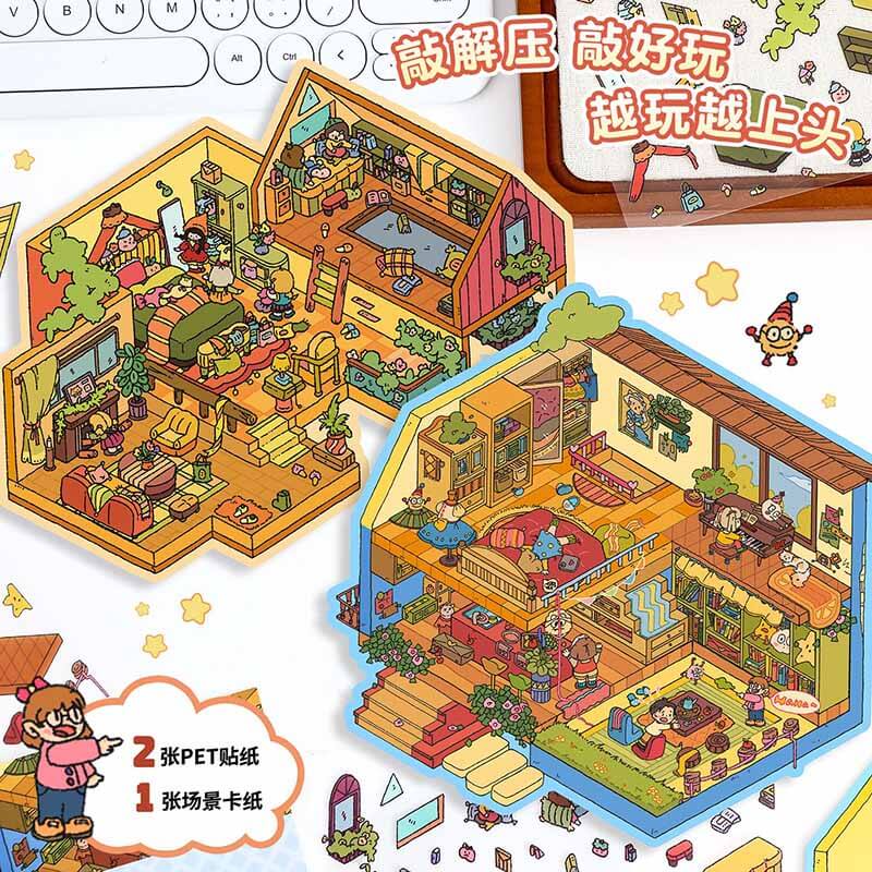 Doll Party DIY 3D Scene Stickers 2 Lovely Miniature Scenes(L)