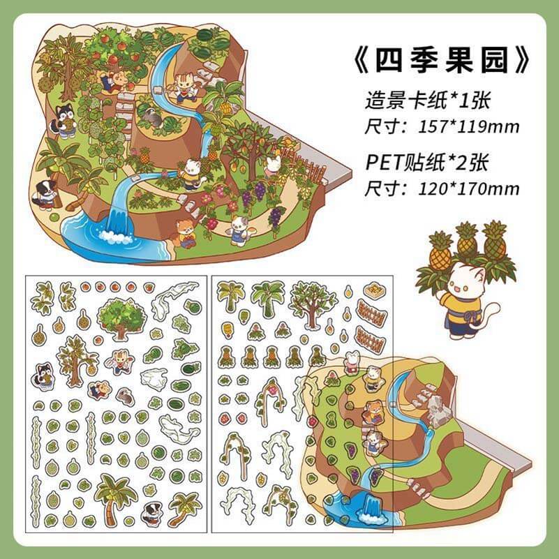 Farm Orchard DIY 3D Scene Stickers - 4 Cute Miniature Scenes