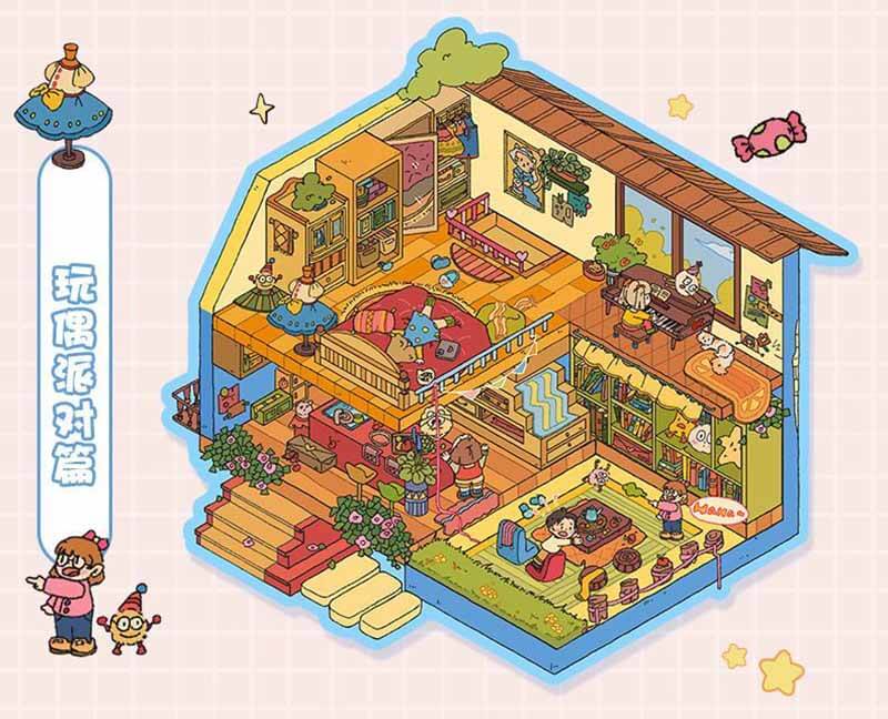 Doll Party DIY 3D Scene Stickers 2 Lovely Miniature Scenes(L)