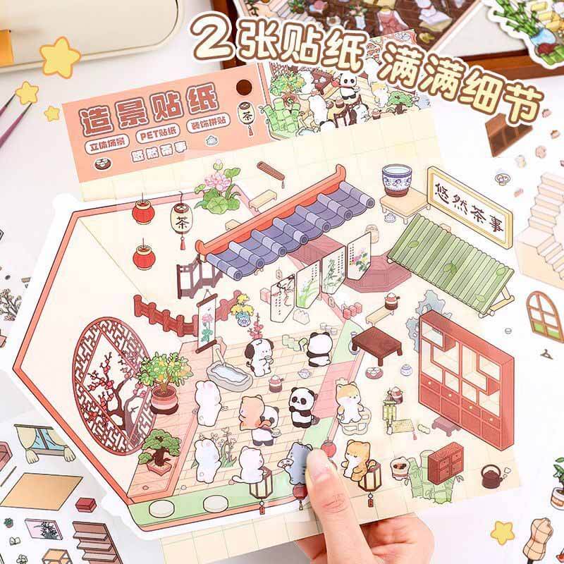 Cozy Lifestyle 3D Scene Stickers 4 Cute Miniature Scenes