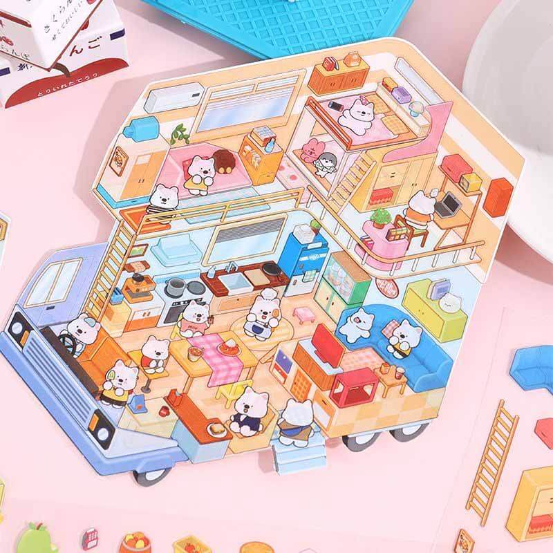 Mobile Hut DIY 3D Scene Stickers 4 Cute Miniature Scenes