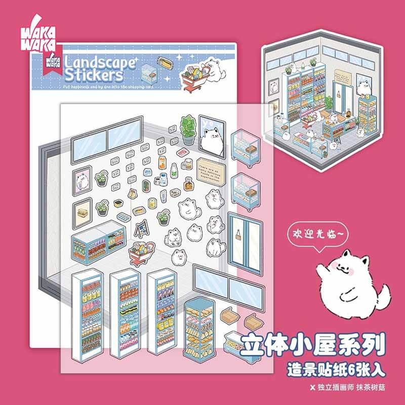 Cute Animal Home DIY 3D Scene Stickers 6 Cute Miniature Scenes(S)