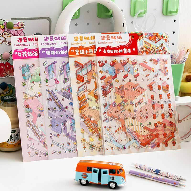 Street Treats DIY 3D Scene Stickers 4 Cute Miniature Scenes(L)