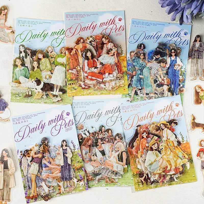 Fresh Girl Pet Illustration Notebook Sticker Pack