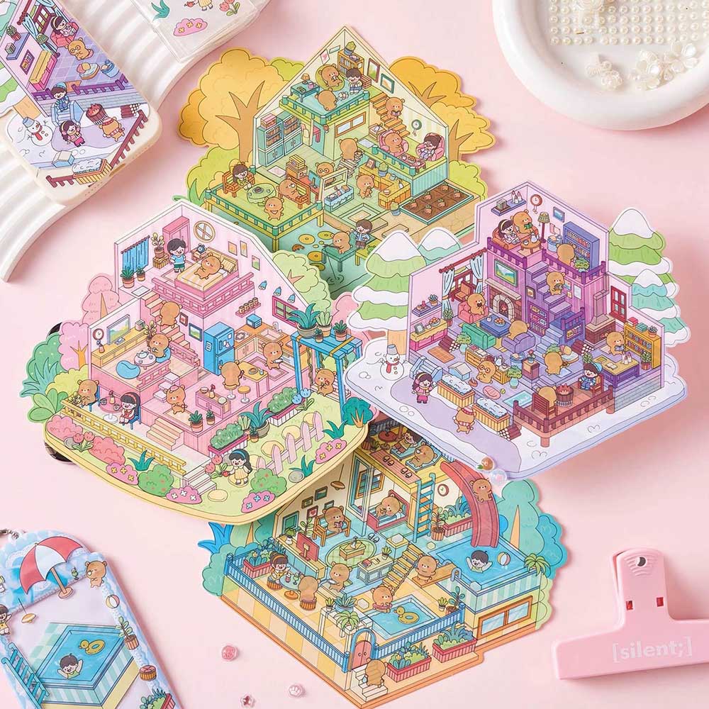 Four Seasons Cottage DIY 3D Scene Stickers 4 Cute Miniature Scenes(M)