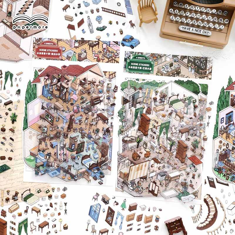 French Living DIY 3D Scene Stickers 2 Cute Scenes(L)