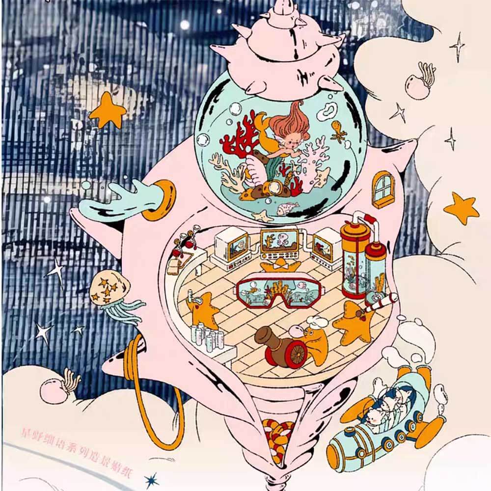 Starry Night Whisper DIY 3D Scene Stickers 4 Cute Miniature Scenes(S)