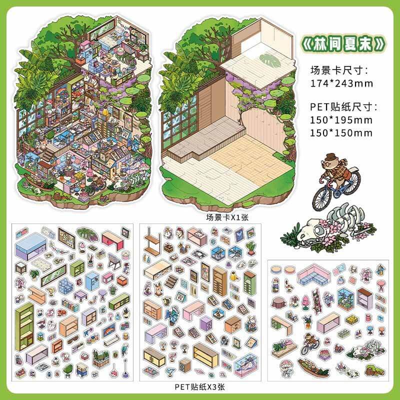 Seasonal Retreat DIY 3D Sticker 4 Cute Miniature Scenes(L)