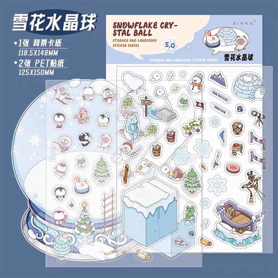 Autocollants 3D DIY Boule de Cristal - 4 Scènes Miniatures Adorables