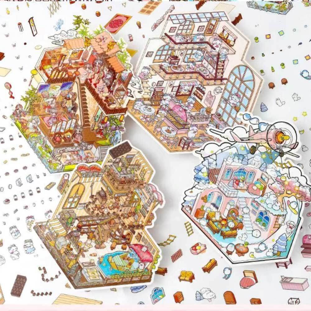 Interesting Landscape DIY 3D Scene Stickers 4 Cute Miniature Scenes(L)