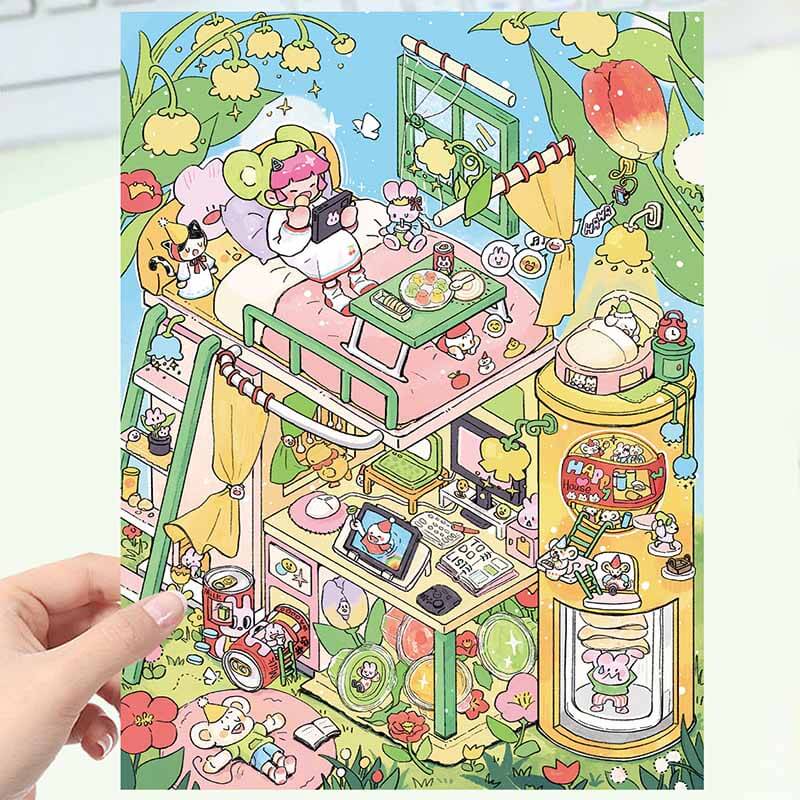 Cozy Foodie Village DIY 3D Scene Stickers Cute Scenes(L)