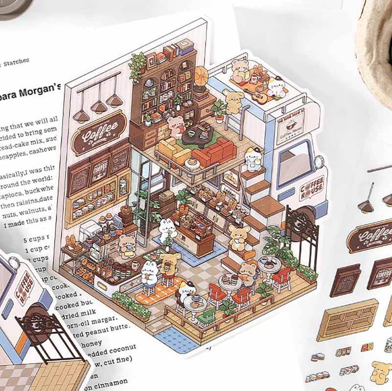 Fantasy Gift Shop DIY 3D Scene Stickers 4 Cute Miniature Scenes(S)
